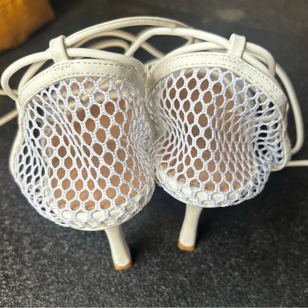 Women's White Mesh Lace-Up Heels White Fox - Picture 4 of 9